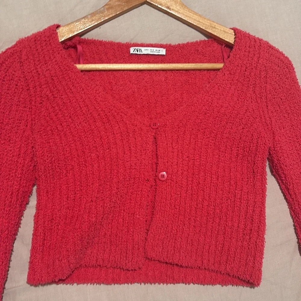 ZARA cropped cardigan - color hot pink - size S